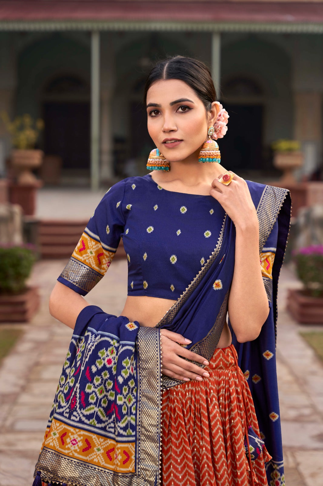 Orange Captivating Tussar Silk Patola Printed Lehenga Choli Set ClothsVilla