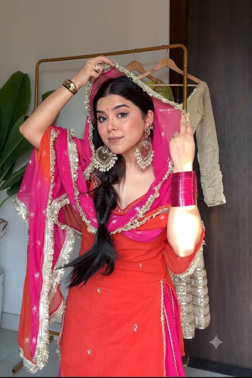 Orange Chinon Embroidered Top Lehenga Set ClothsVilla