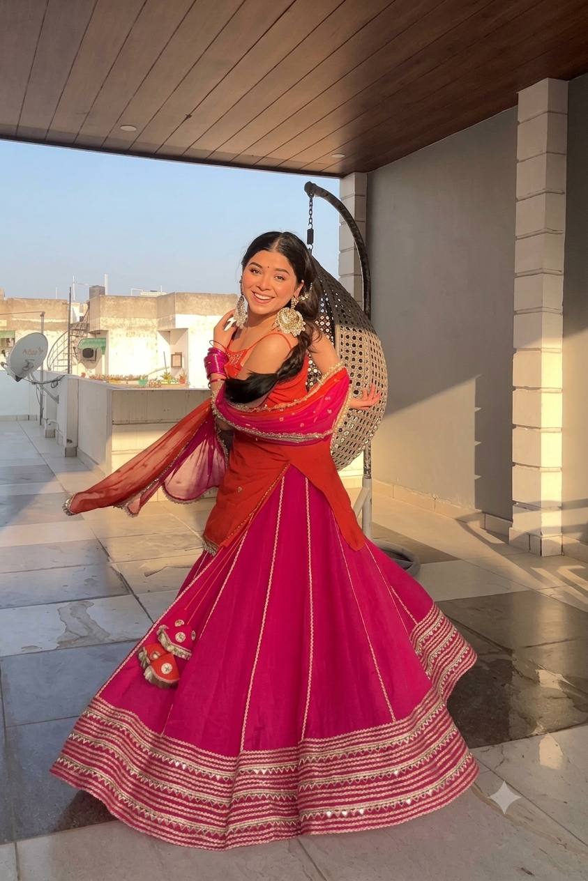 Orange Chinon Embroidered Top Lehenga Set ClothsVilla