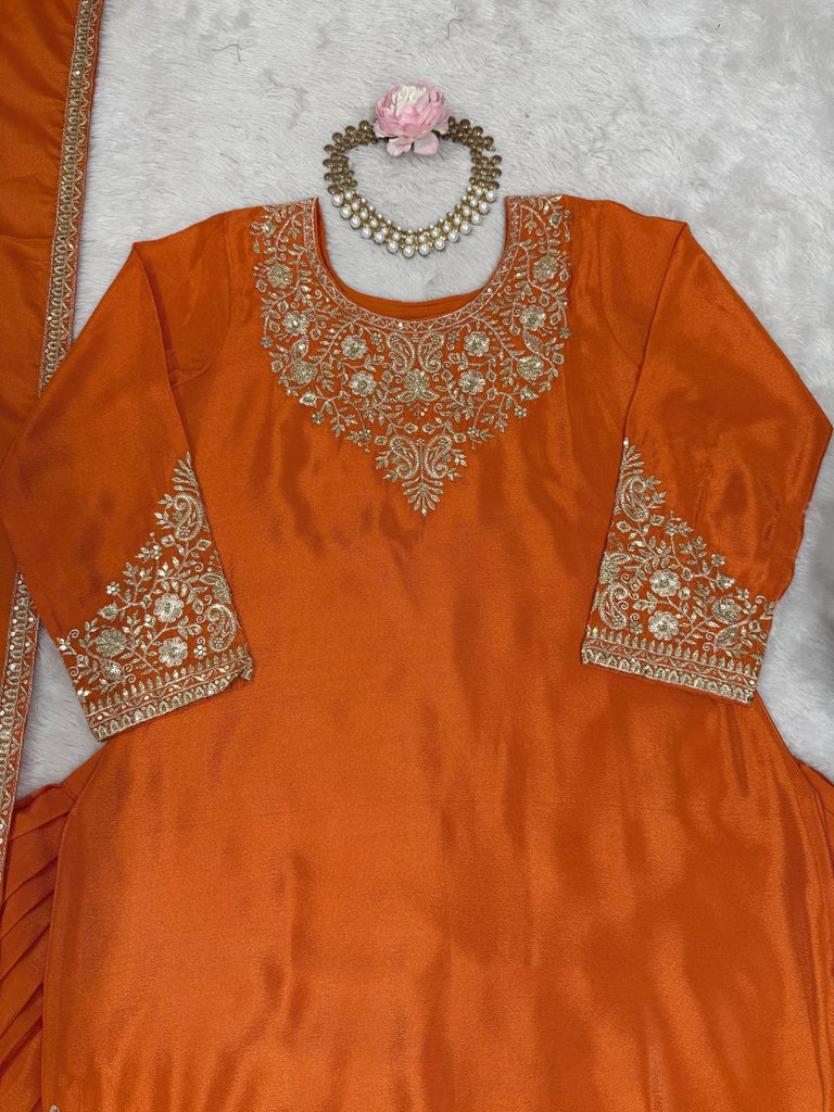 Orange Chinon Silk Lehenga Set with Sequin Work & Lace Border Dupatta  Full-Stitched Traditional Wear ClothsVilla