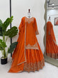 Load image into Gallery viewer, Orange Chinon Silk Lehenga Set with Sequin Work &amp; Lace Border Dupatta  Full-Stitched Traditional Wear ClothsVilla
