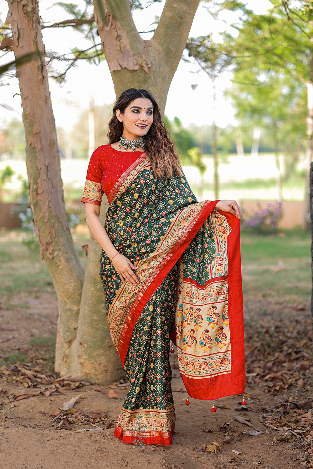 Green Color Foil Printed And Stone Work Dola Silk Saree Clothsvilla