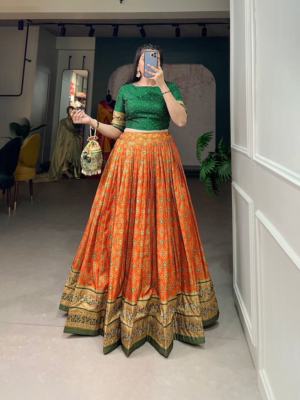 Orange Color Ikkat Patola Co-ord Set Lehenga ClothsVilla