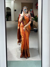 Load image into Gallery viewer, Orange Color Kanjivaram Silk Saree with Exquisite Zari Weaving ClothsVilla