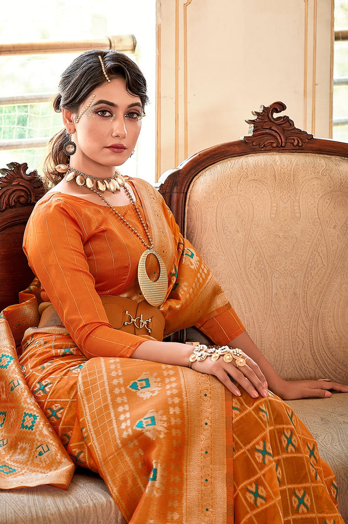 Orange Color Weaving Work Organza Saree Clothsvilla