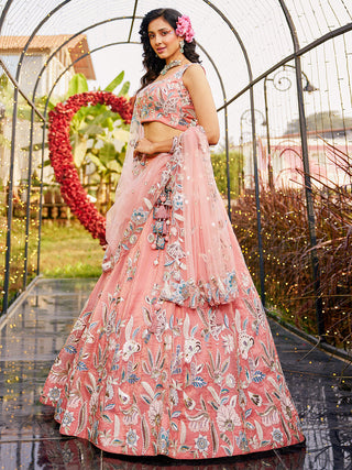 Orange colour Orange with Sequinse & Thread embroidery Semi-Stitched Lehenga choli & Dupatta ClothsVilla
