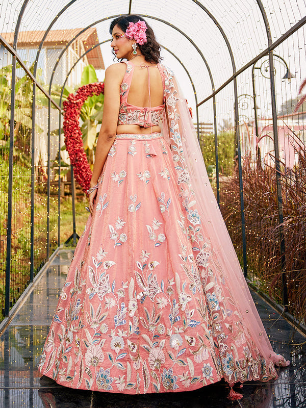 Orange colour Orange with Sequinse & Thread embroidery Semi-Stitched Lehenga choli & Dupatta ClothsVilla
