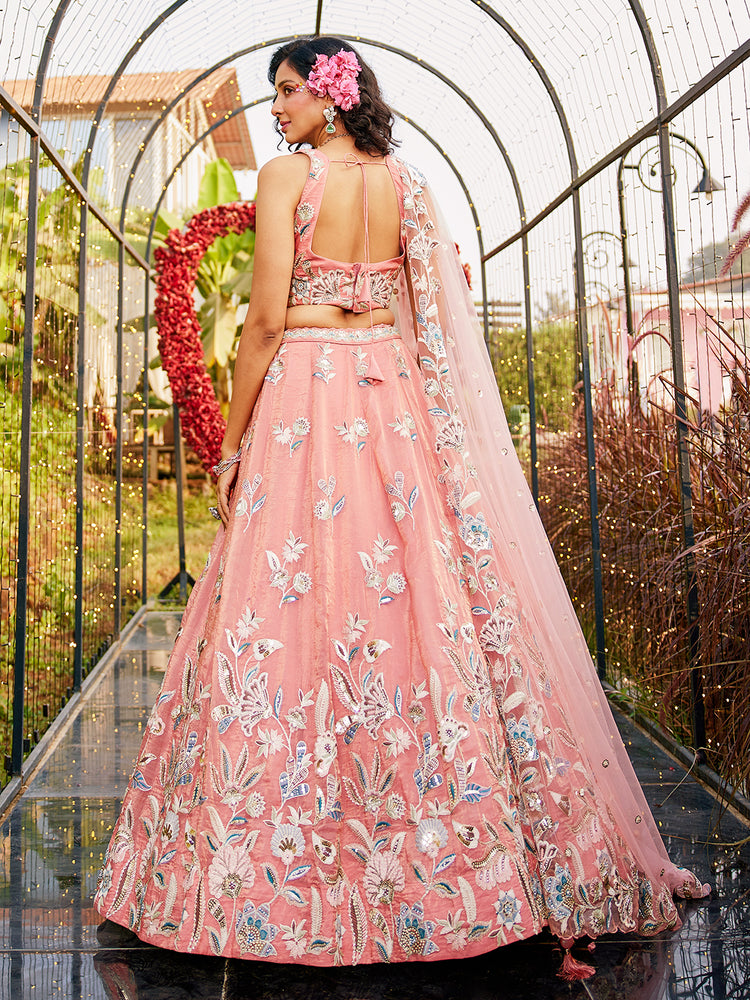 Orange colour Orange with Sequinse & Thread embroidery Semi-Stitched Lehenga choli & Dupatta ClothsVilla