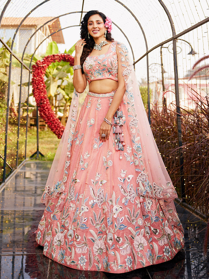 Orange colour Orange with Sequinse & Thread embroidery Semi-Stitched Lehenga choli & Dupatta ClothsVilla