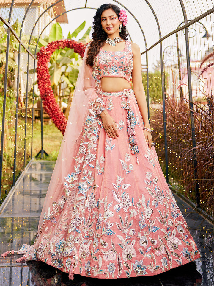 Orange colour Orange with Sequinse & Thread embroidery Semi-Stitched Lehenga choli & Dupatta ClothsVilla