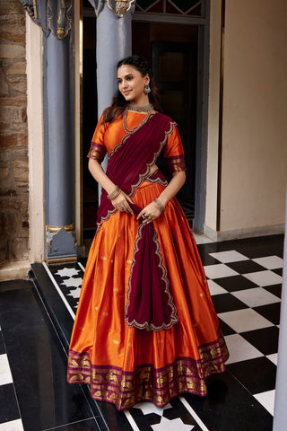Orange Cotton Silk Lehenga Choli ClothsVilla