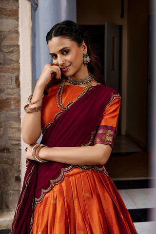 Orange Cotton Silk Lehenga Choli ClothsVilla