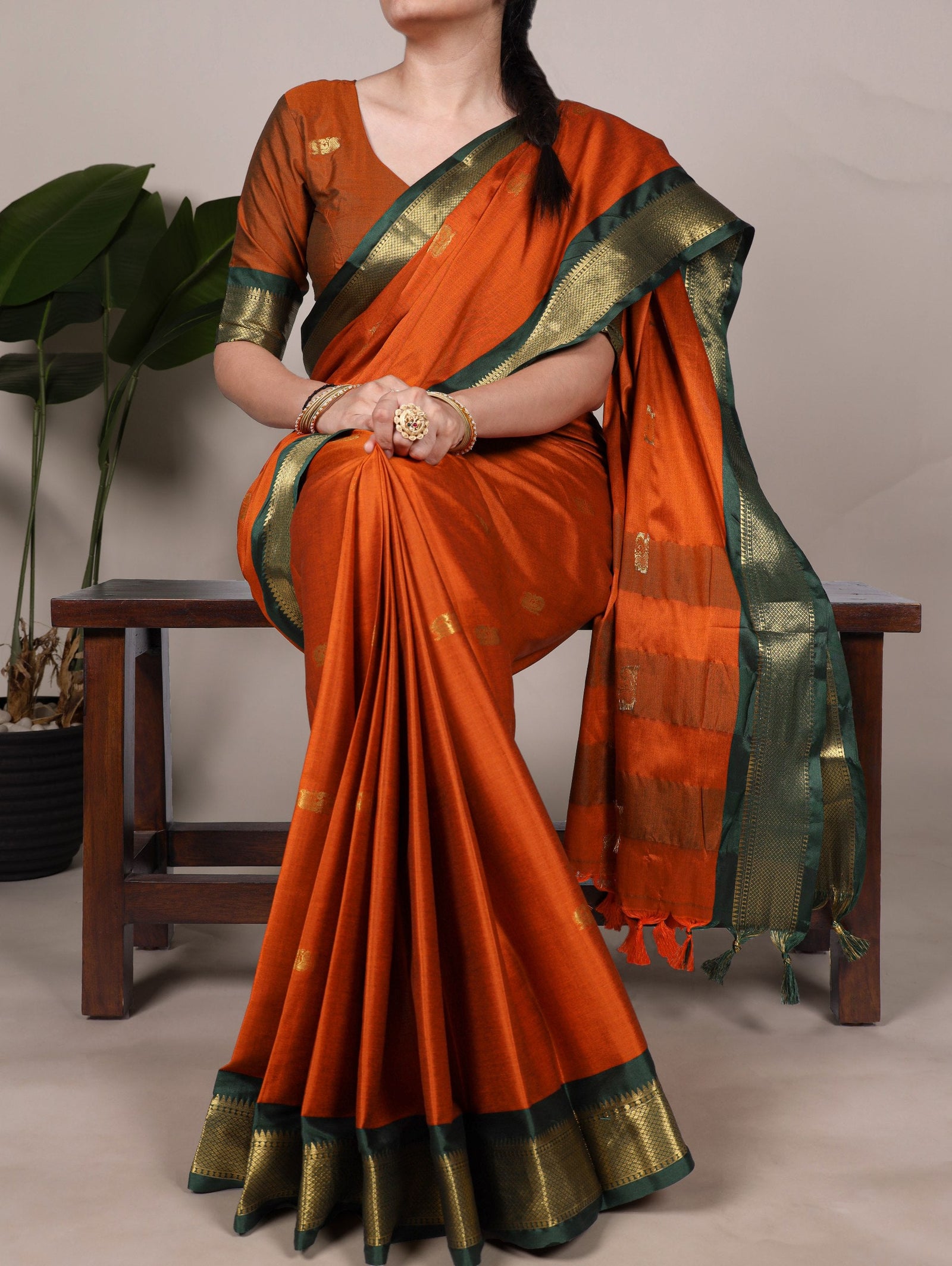 Orange Cotton Silk Saree with Paithani Weaving Work & Matching Blouse ClothsVilla
