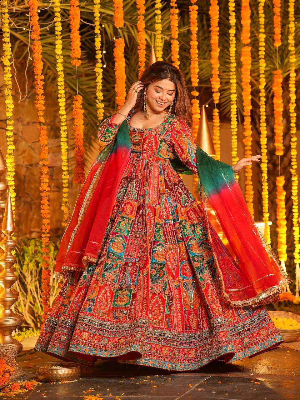 Orange Crepe Pure Embroidered Gown Set ClothsVilla