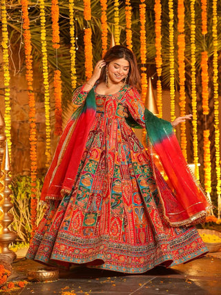 Orange Crepe Pure Embroidered Gown Set ClothsVilla