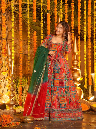 Orange Crepe Pure Embroidered Gown Set ClothsVilla