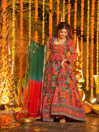 Orange Crepe Pure Embroidered Gown Set ClothsVilla