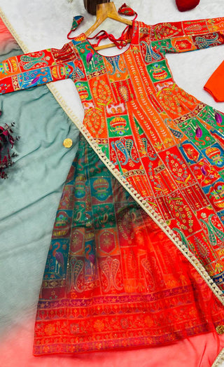 Orange Crepe Pure Embroidered Gown Set ClothsVilla