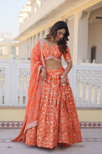 Load image into Gallery viewer, Orange Dazzling Designer Dyeable Pure Viscose Jacquard Lehenga Choli Set with Sequins Embroidery ClothsVilla