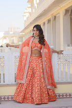Load image into Gallery viewer, Orange Dazzling Designer Dyeable Pure Viscose Jacquard Lehenga Choli Set with Sequins Embroidery ClothsVilla