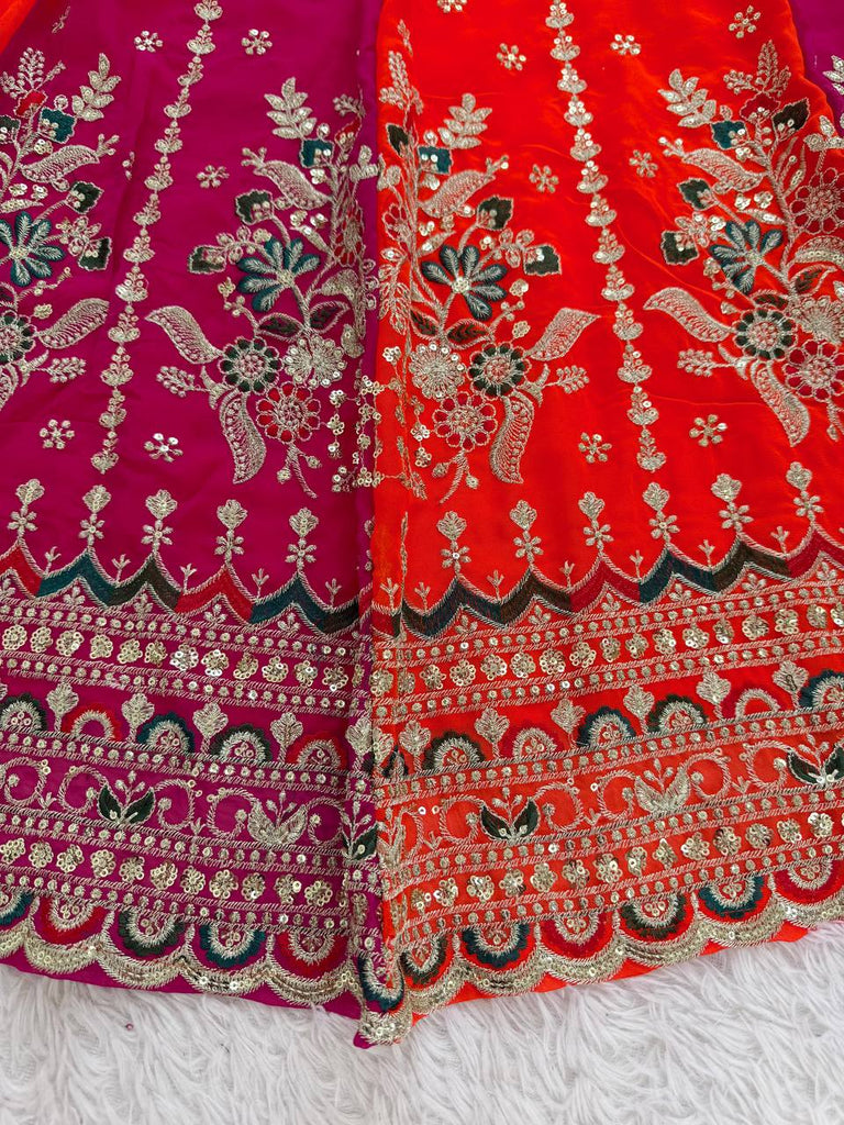 Orange Designer Faux Georgette Lehenga Choli with Thread & Sequin Embroidery and Dupatta – 4 Meter Flair, Fully Stitched ClothsVilla