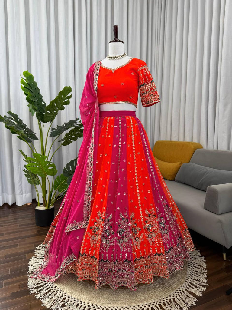 Orange Designer Faux Georgette Lehenga Choli with Thread &am Orange Designer Faux Georgette Lehenga Choli with Thread &am