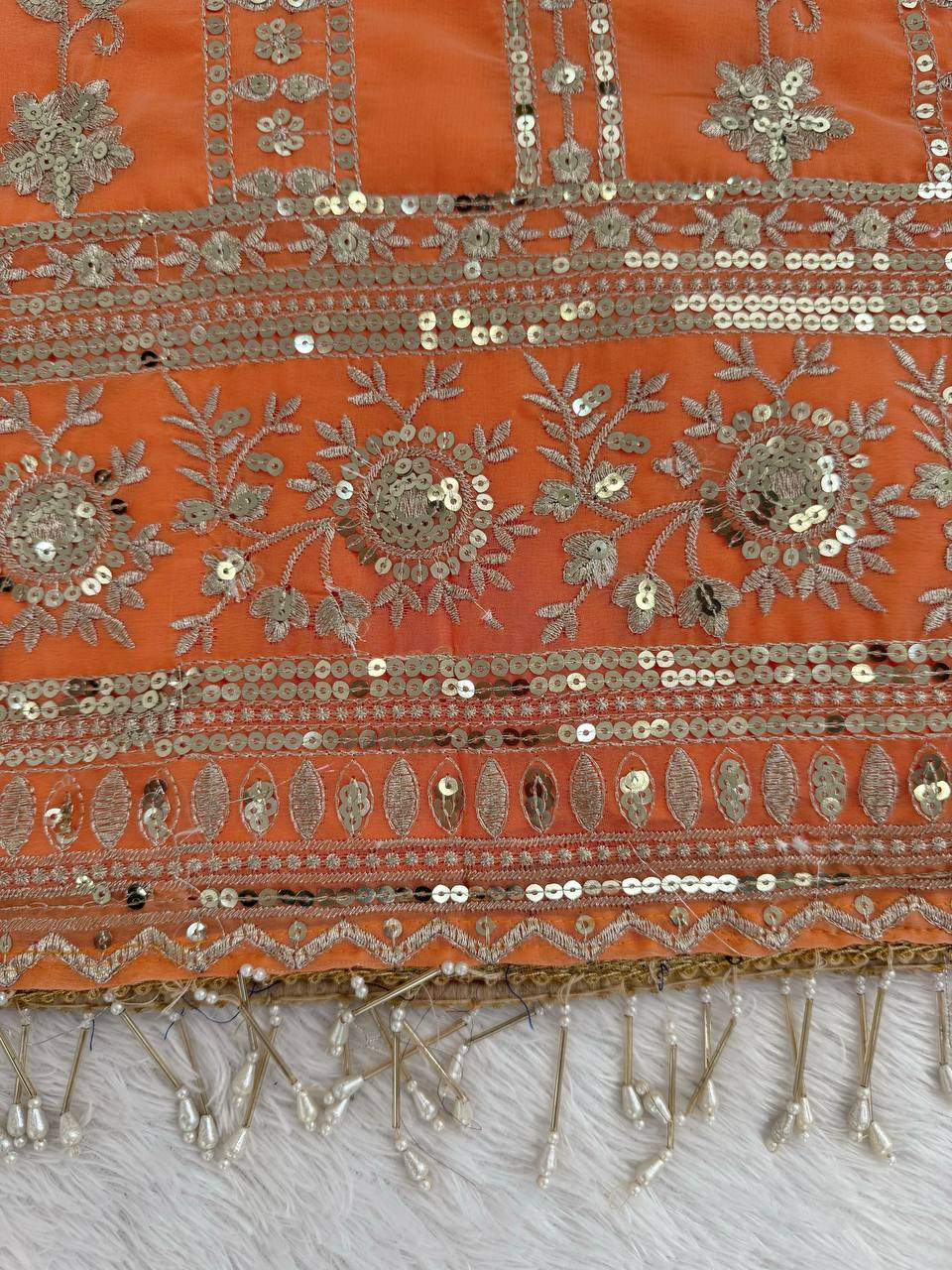 Orange Designer Faux Georgette Sharara Set with Thread & Sequin Work – Fully Stitched ClothsVilla