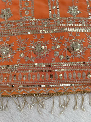Orange Designer Faux Georgette Sharara Set with Thread & Sequin Work – Fully Stitched ClothsVilla