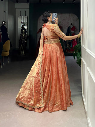 Orange Designer Fendi Lehenga Choli Set with Sequins & Thread Embroidery  Heavy Flair Stitched Lehenga with Dupatta ClothsVilla