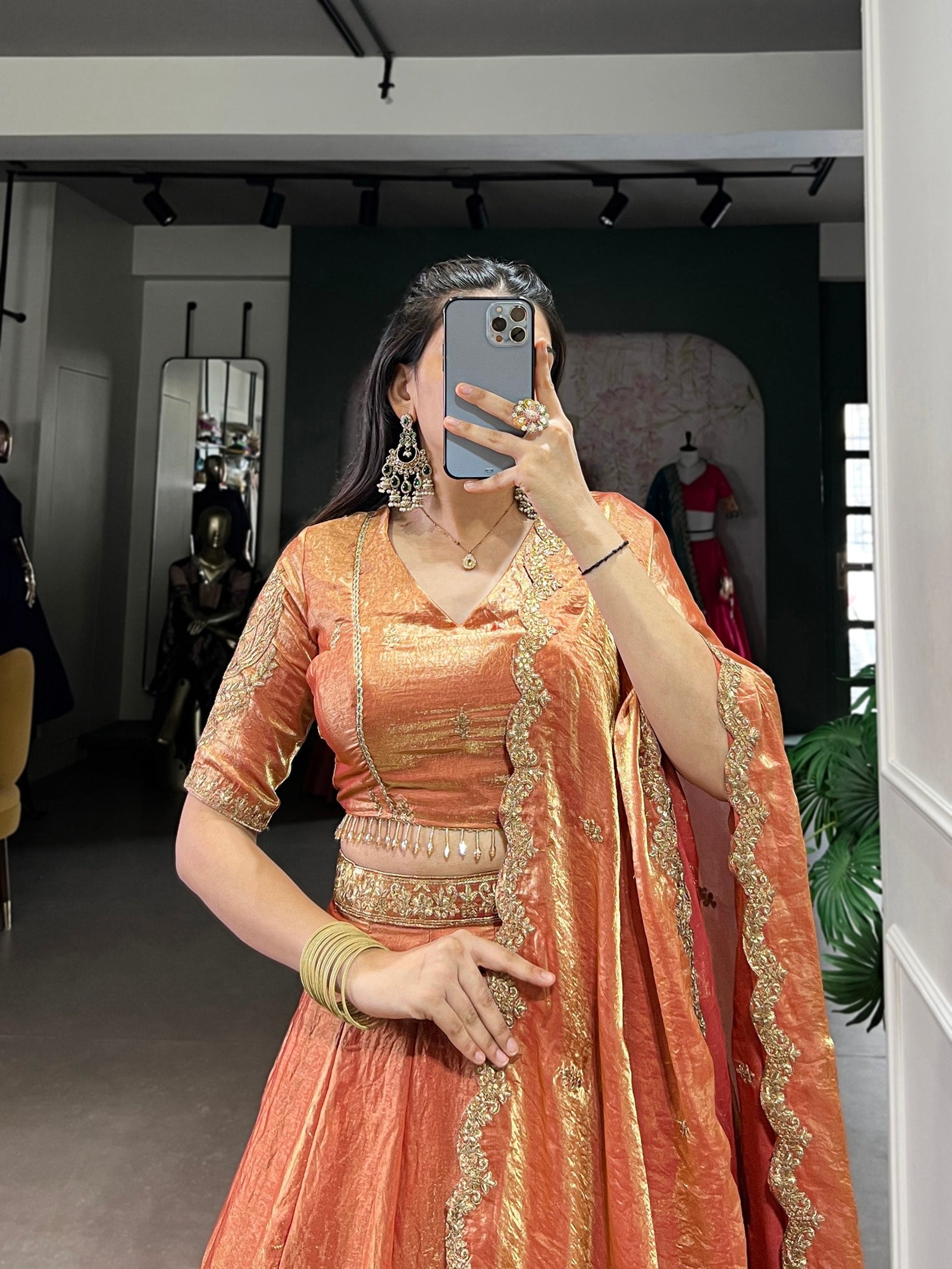 Orange Designer Fendi Lehenga Choli Set with Sequins & Thread Embroidery  Heavy Flair Stitched Lehenga with Dupatta ClothsVilla