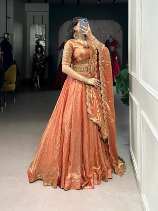 Orange Designer Fendi Lehenga Choli Set with Sequins & Thread Embroidery  Heavy Flair Stitched Lehenga with Dupatta ClothsVilla