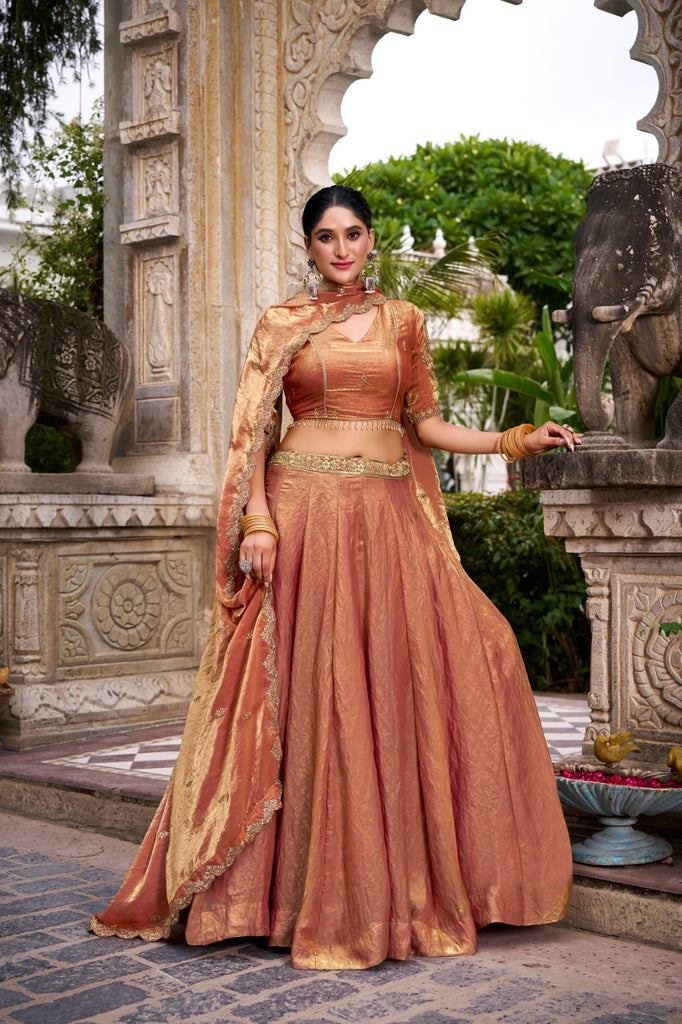 Orange Designer Fendi Lehenga Choli Set with Sequins & Thread Embroidery  Heavy Flair Stitched Lehenga with Dupatta ClothsVilla