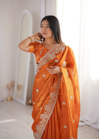 Orange Designer Fendy Crush Saree ClothsVilla