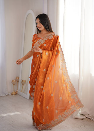Orange Designer Fendy Crush Saree ClothsVilla