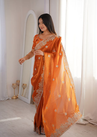 Orange Designer Fendy Crush Saree ClothsVilla