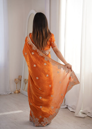 Orange Designer Fendy Crush Saree ClothsVilla