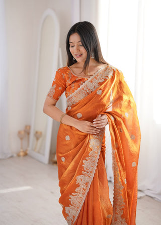 Orange Designer Fendy Crush Saree ClothsVilla