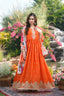 Orange Designer Gown with Print Dupatta ClothsVilla