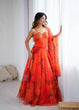 Load image into Gallery viewer, Orange Designer Organza Lehenga Set with Corset Blouse, Dupatta &amp; Batwa ClothsVilla