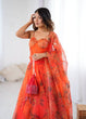 Load image into Gallery viewer, Orange Designer Organza Lehenga Set with Corset Blouse, Dupatta &amp; Batwa ClothsVilla