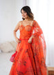 Load image into Gallery viewer, Orange Designer Organza Lehenga Set with Corset Blouse, Dupatta &amp; Batwa ClothsVilla