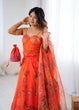 Load image into Gallery viewer, Orange Designer Organza Lehenga Set with Corset Blouse, Dupatta &amp; Batwa ClothsVilla