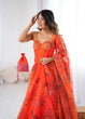 Load image into Gallery viewer, Orange Designer Organza Lehenga Set with Corset Blouse, Dupatta &amp; Batwa ClothsVilla