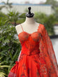 Load image into Gallery viewer, Orange Designer Organza Lehenga Set with Corset Blouse, Dupatta &amp; Batwa ClothsVilla