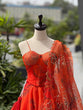 Load image into Gallery viewer, Orange Designer Organza Lehenga Set with Corset Blouse, Dupatta &amp; Batwa ClothsVilla