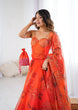 Load image into Gallery viewer, Orange Designer Organza Lehenga Set with Corset Blouse, Dupatta &amp; Batwa ClothsVilla