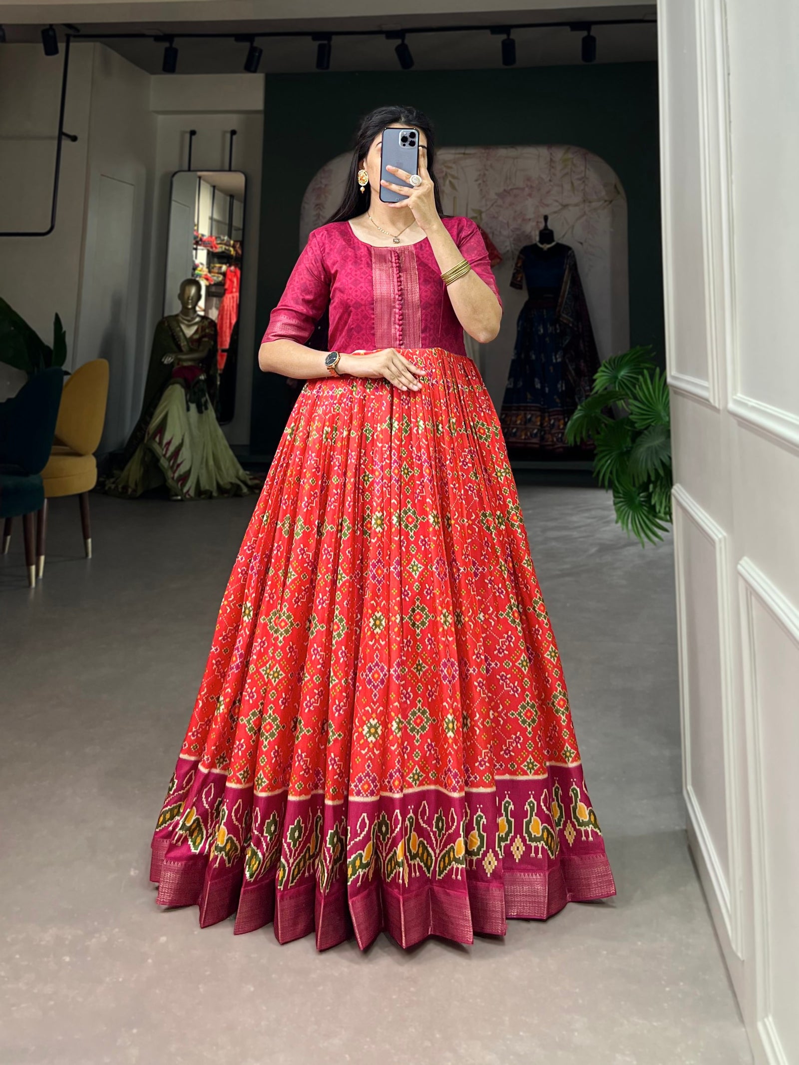 Orange Dola Silk Printed Gown - Embrace Elegance and Comfort ClothsVilla