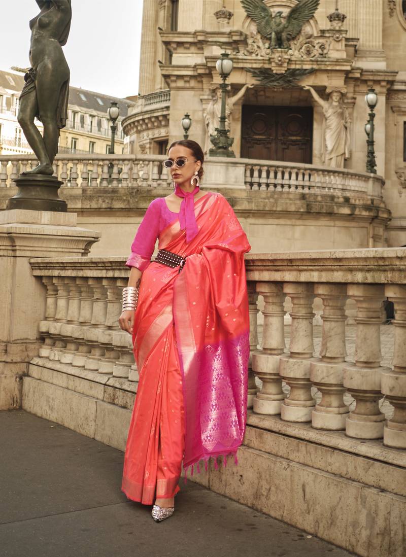 Orange Elegant & Art Silk South Style Saree with Weaving Work – Traditional Wear ClothsVilla Main image