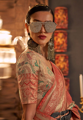 Orange Elegant Banarasi Silk Blend Saree with Woven Design & Tassel Detailing ClothsVilla