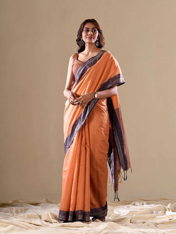 Orange Elegant Banarasi Silk Blend Saree with Zari Woven Border ClothsVilla